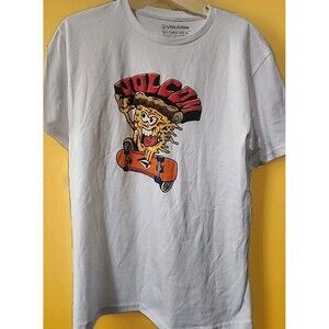 Volcom Pizza Power Graphic Shirt Short Sleeve Crewneck Cotton Mens Large B15 New